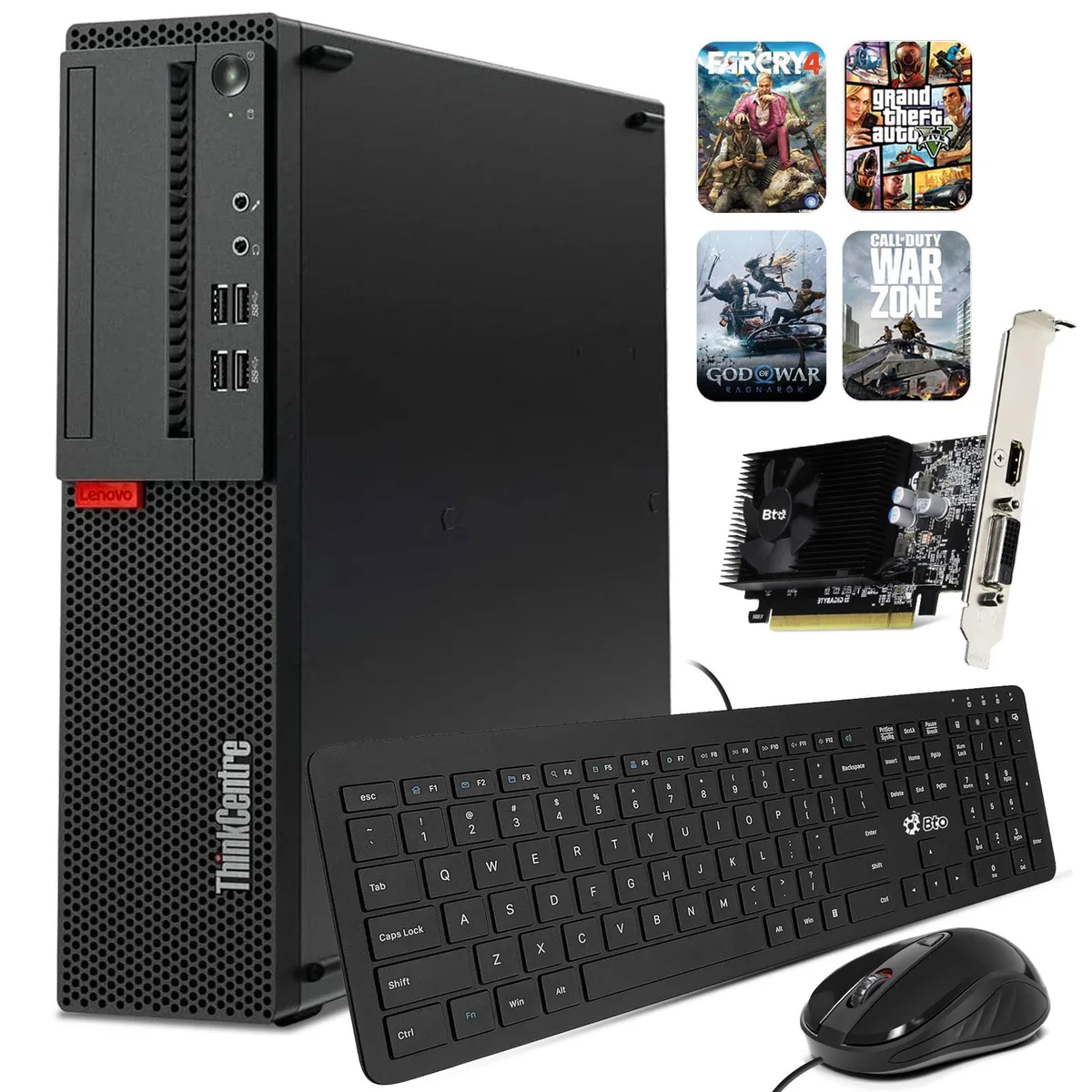 Black Lenovo ThinkCentre M700 small form factor desktop tower