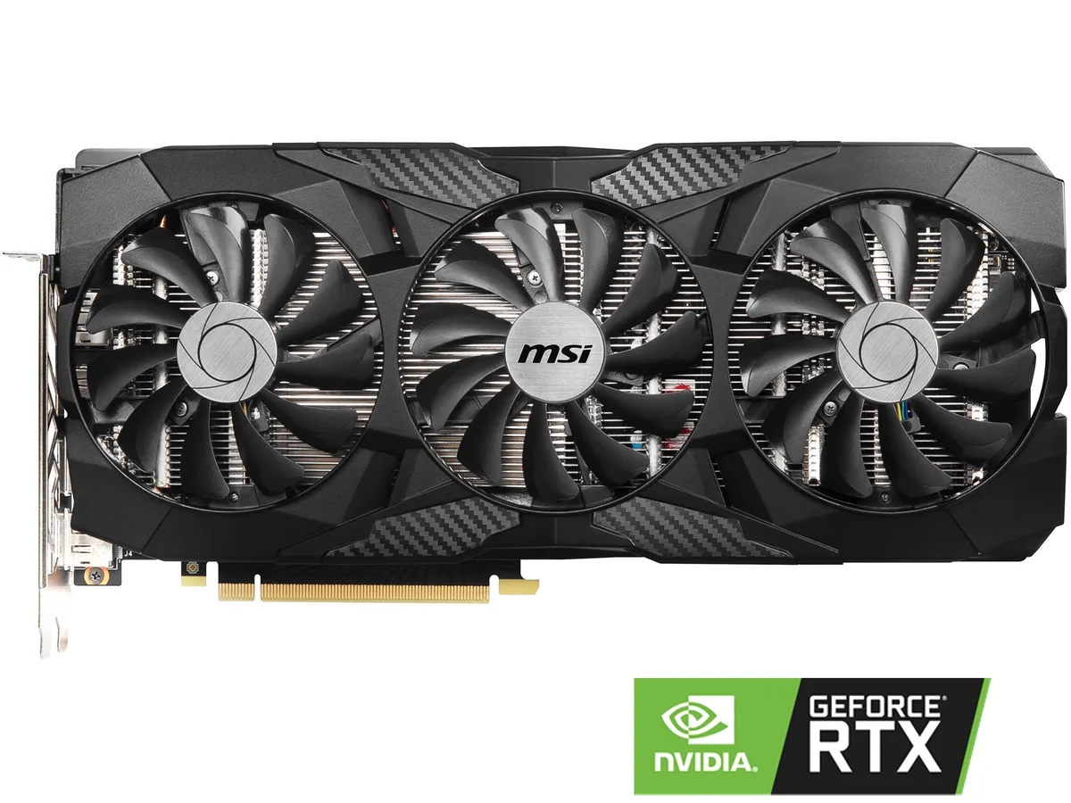 MSI RTX 2070 TRI FROZR graphics card, black triple-fan cooler, full-length PCIe 3.0 x16 board