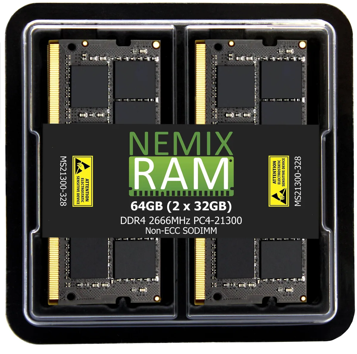 Two green DDR4 SODIMM modules with gold contacts, no heat spreaders