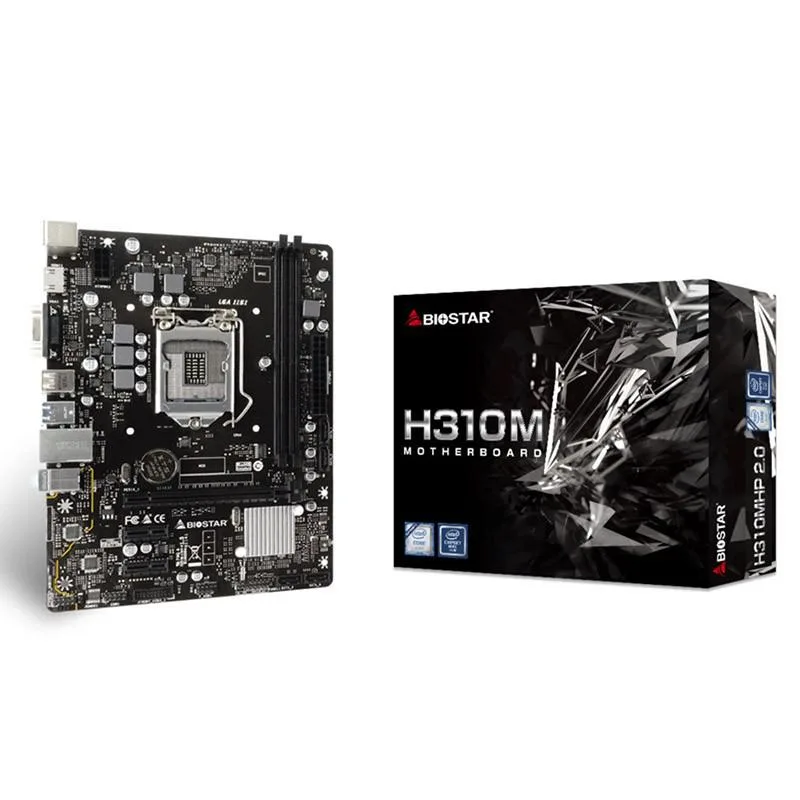 MicroATX motherboard with LGA 1151 socket, black PCB and silver heatsinks