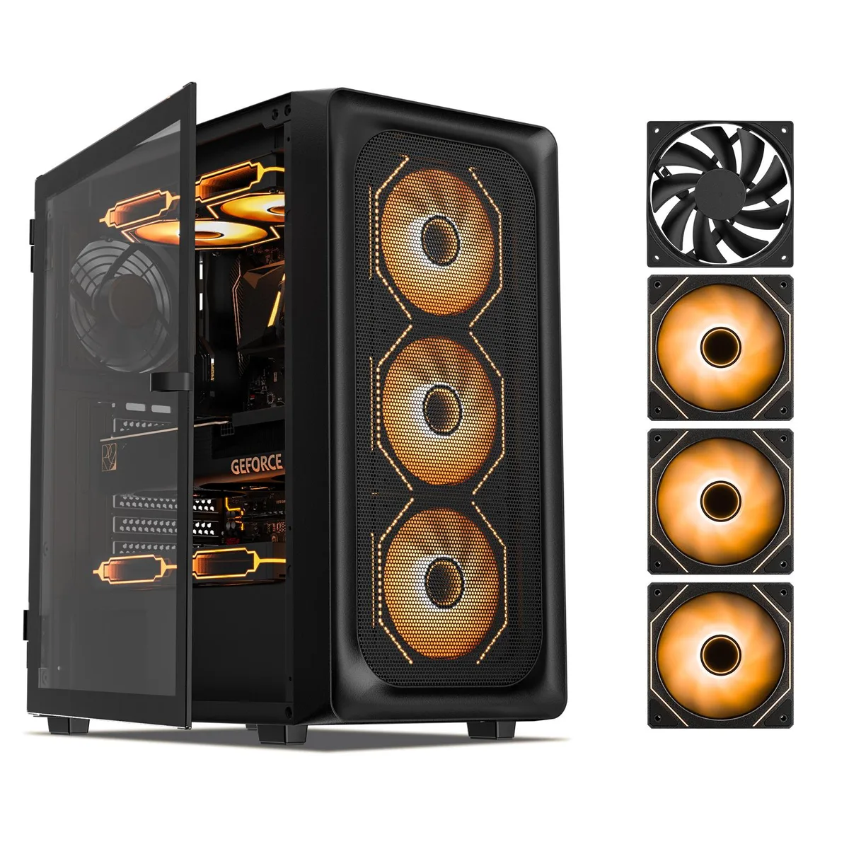 DARKROCK DARKROCK EC2 Black ATX Mid Tower PC Case 3x120mm Infinity Fans Type-C Tempered Glass — photo du produit