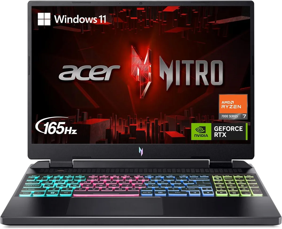 Black 16 inch gaming laptop with RGB backlit keyboard