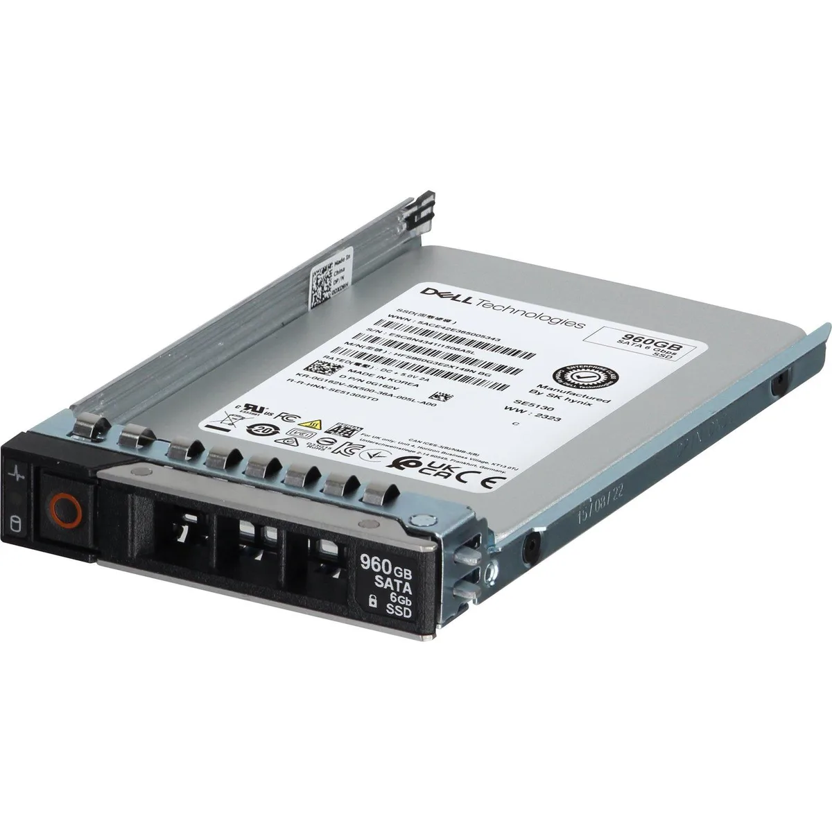 Silver 2.5-inch SATA SSD with green circuit board and label