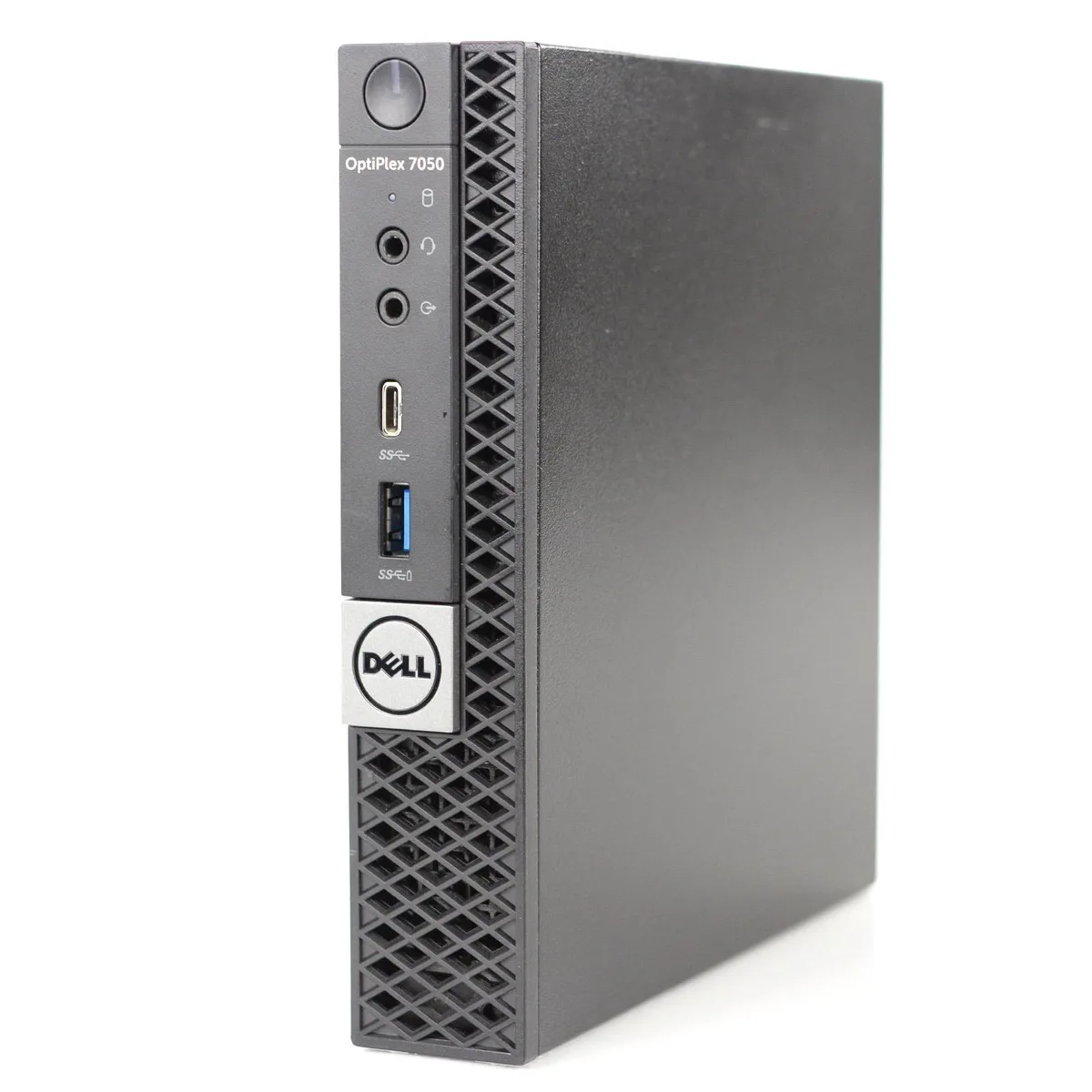 Small black rectangular desktop tower with front USB ports and power button