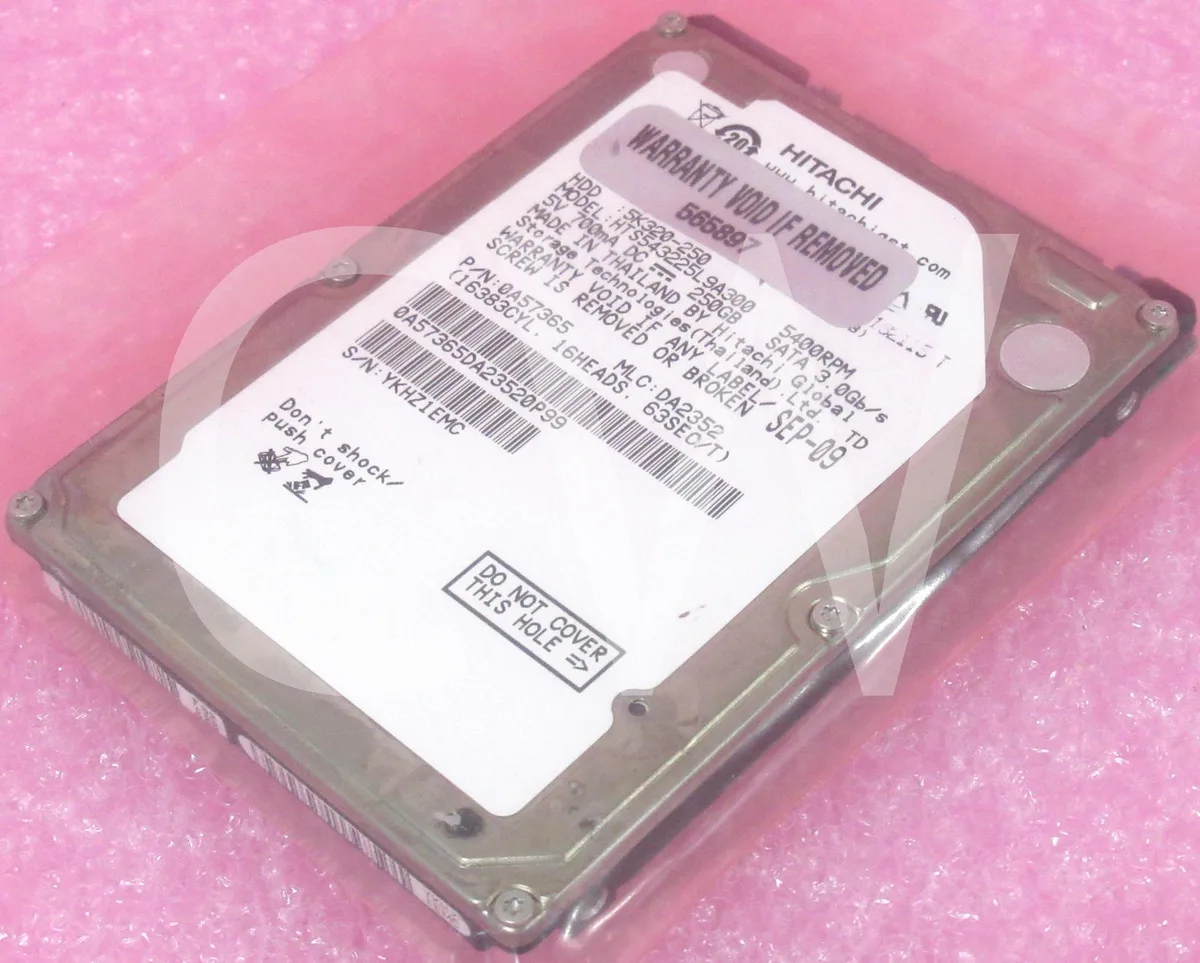 Silver 2.5 inch SATA hard drive with label showing model and capacity