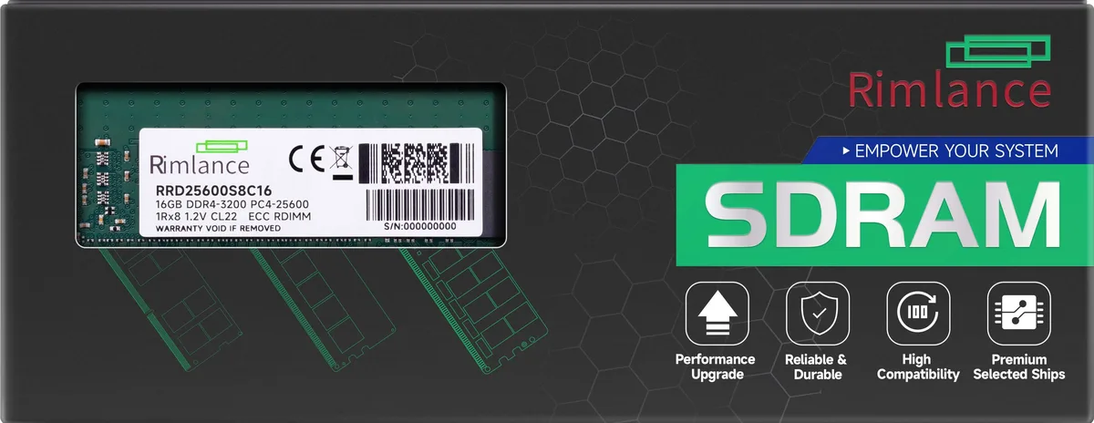 Green rectangular DDR4 server RAM module with gold contacts and black chips