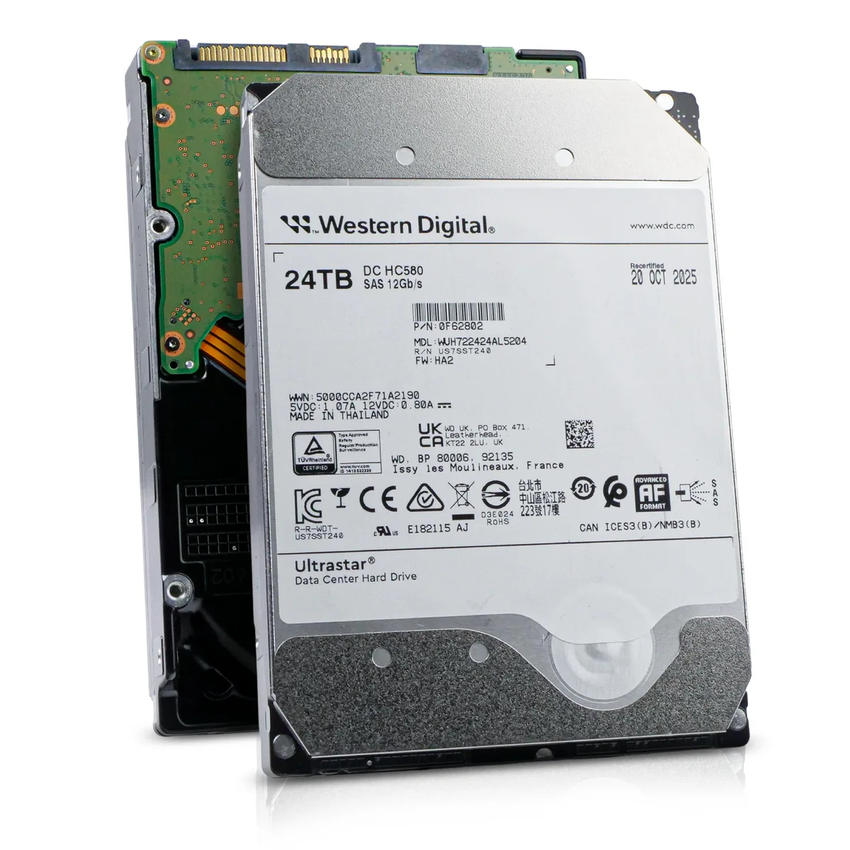 Western Digital Western Digital Ultrastar DC HC580 WUH722424AL5204 24TB 7.2K SAS 12Gb/s 3.5in internal hard drive — תמונת המוצר