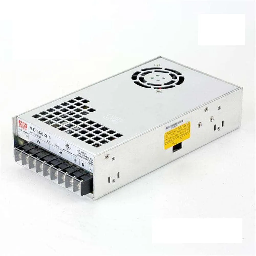 Enclosed metal power supply unit with built-in fan and terminal connections