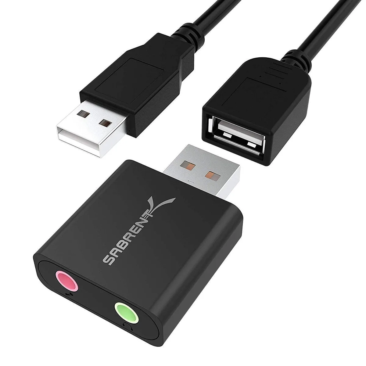 Sabrent AU-EMCB USB 2.0 stereo sound card 2.1 channels 48 KHz 98 dB black — 제품 사진