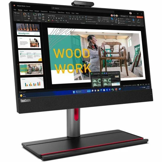Black Lenovo ThinkCentre M90a Gen 5 all-in-one PC with 23.8 inch display