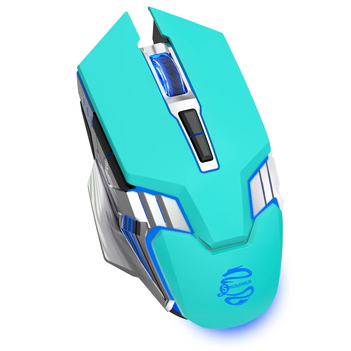 Black ergonomic wireless gaming mouse with 16 buttons and RGB lighting
