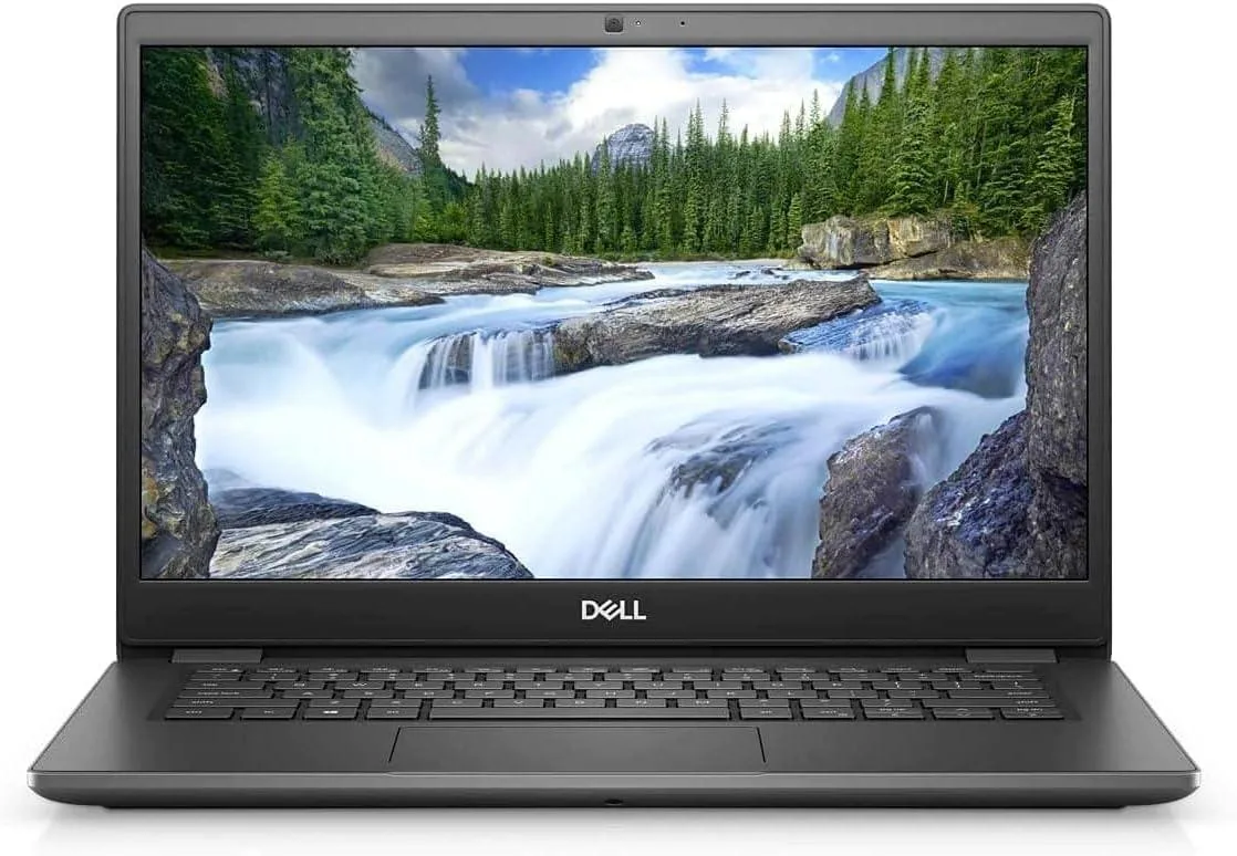 Silver Dell Latitude 3410 laptop with 14 inch screen, visible scratches on lid, keyboard and display clean