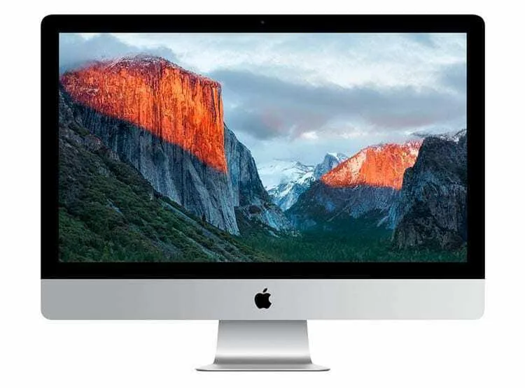 Silver all-in-one iMac 27 inch 5K display with matching stand