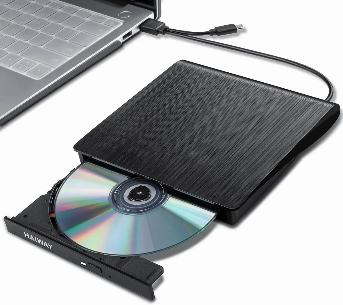 PISKEKAT PISKEKAT USB 3.0 Type-C External CD DVD Drive Black — product photo