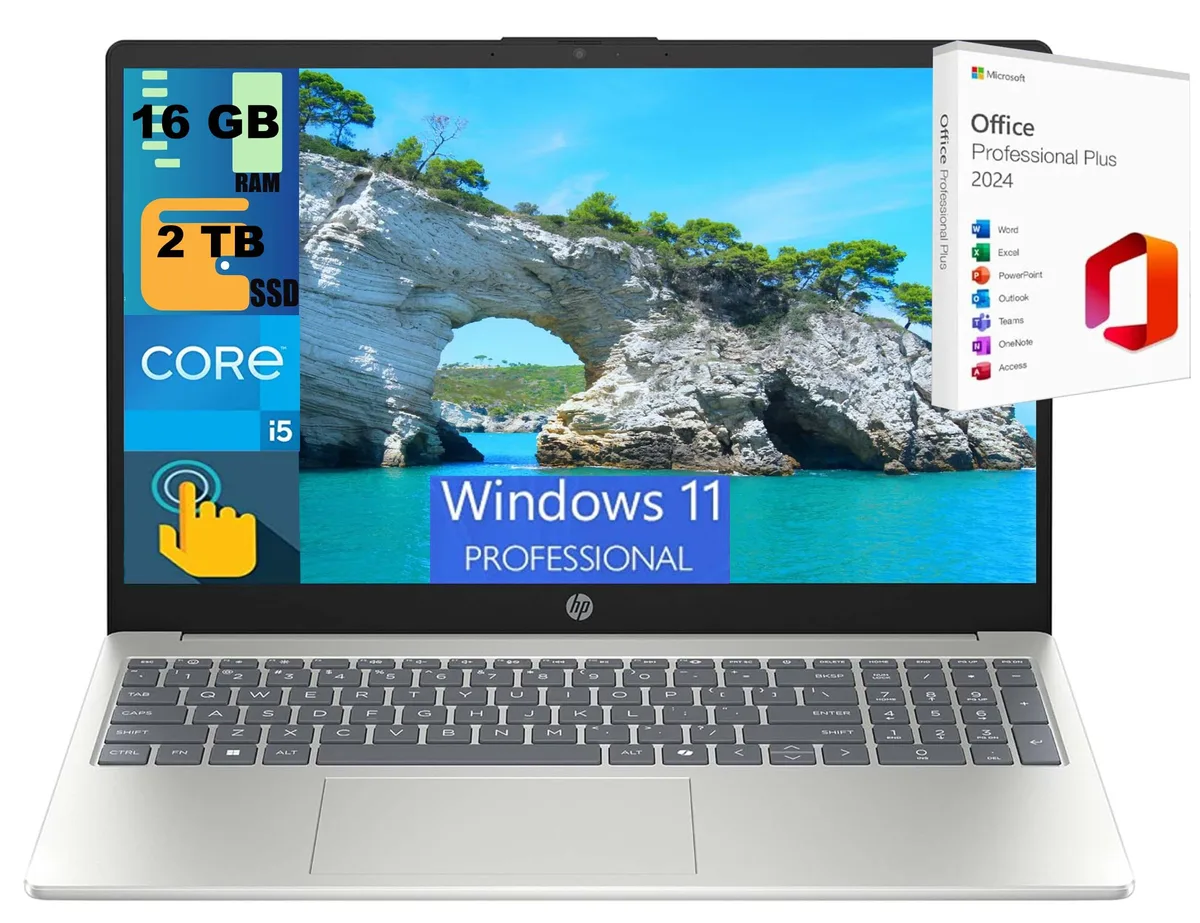 HP HP 15 laptop, 15.6" FHD touchscreen, i5-1334U 10-core, 16GB DDR4, 2TB PCIe SSD, Silver — photo du produit