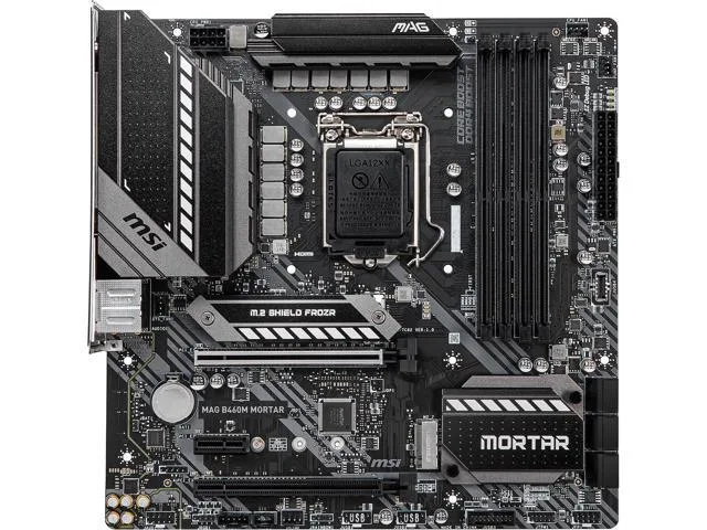 Dark green micro-ATX board with silver heatsinks and black PCIe slots