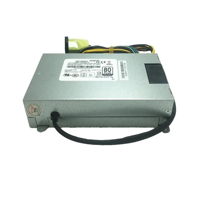 Silver metal ATX power supply unit with side fan grille and cable bundle