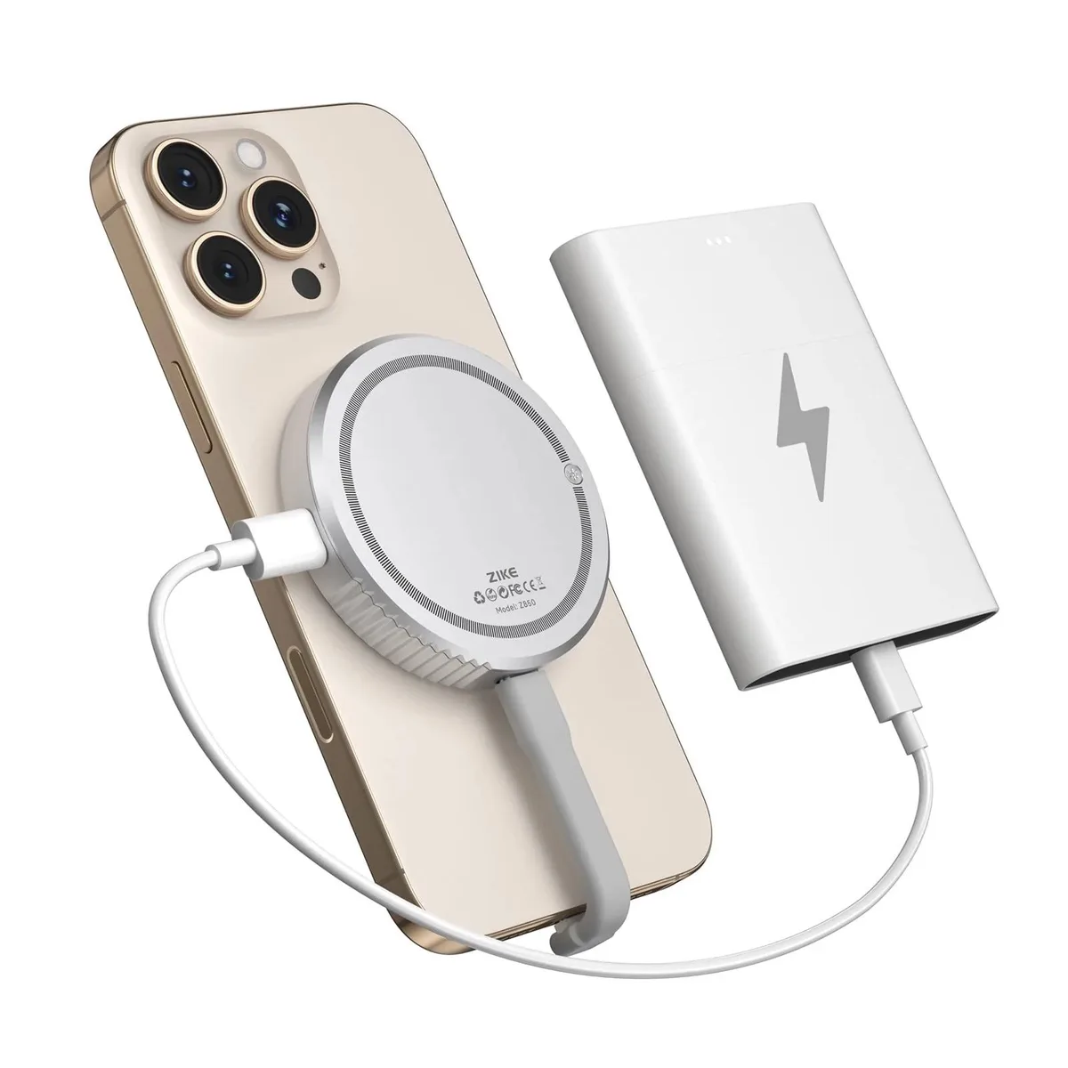 Grey aluminium square enclosure with two USB-C ports and magnetic back cover