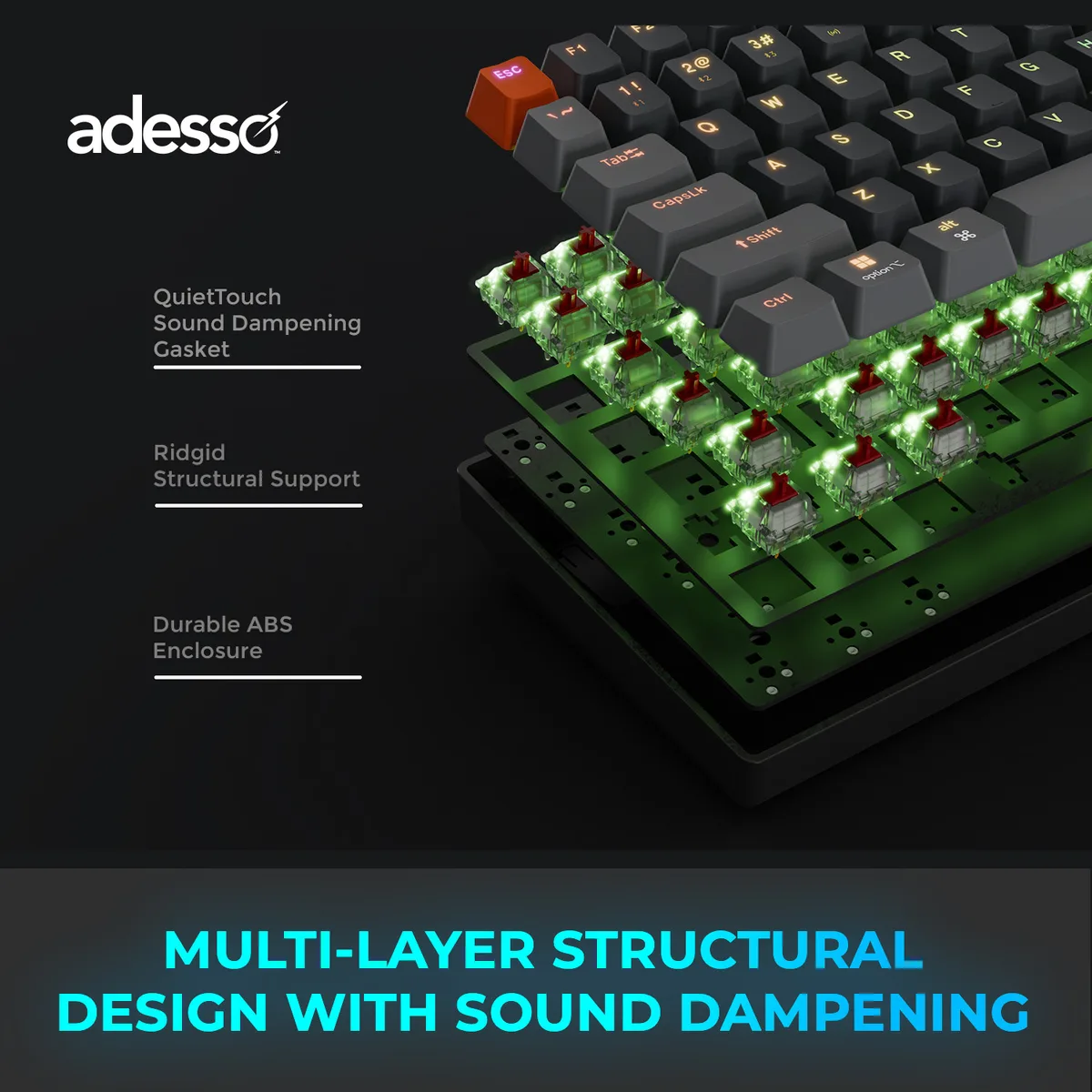 Adesso EasyTouch 1300 mechanical keyboard with red switches and RGB backlighting