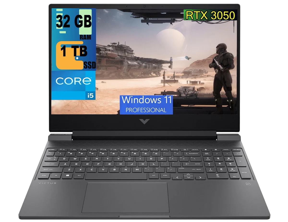 Black 15.6 inch gaming laptop with backlit keyboard