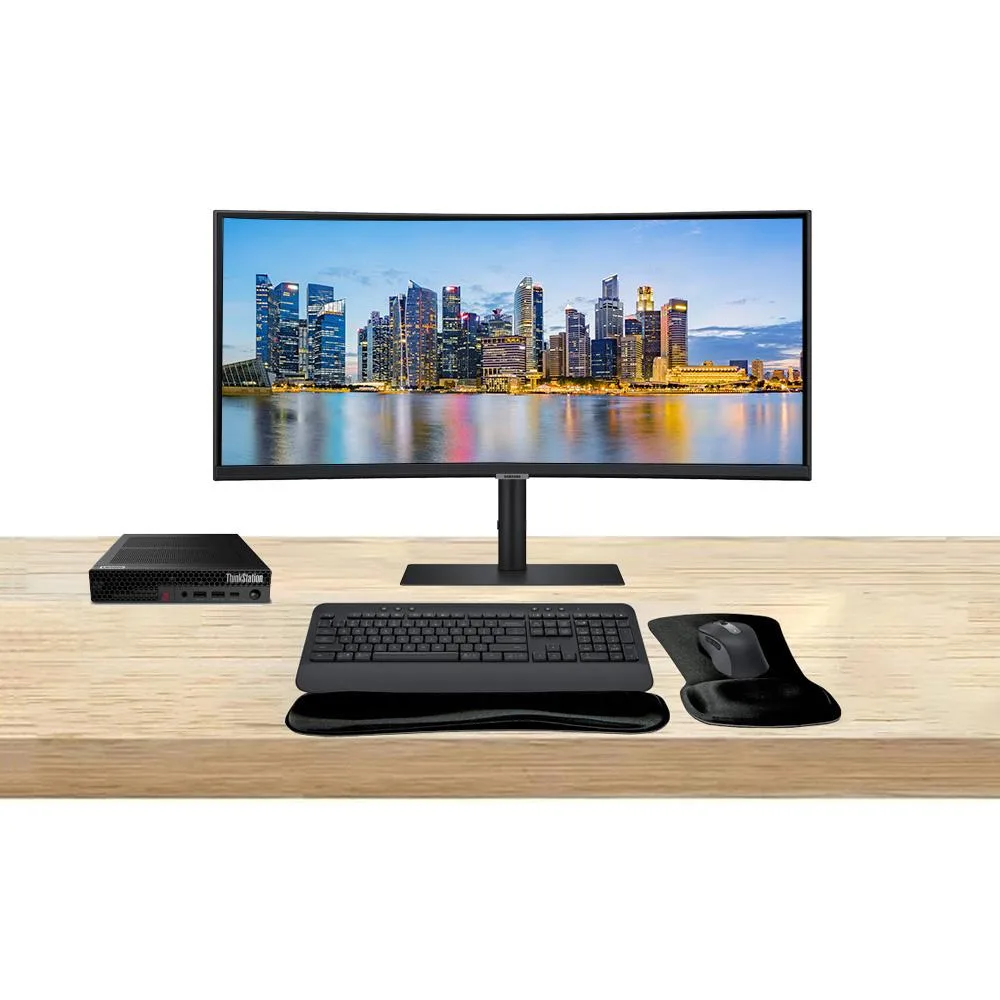 Lenovo Lenovo ThinkStation P3 Tiny i7 14700 32GB 512GB T400 4GB DDR6 ViewFinity S95UC 49 5120x1440 120Hz MK650 — termékfotó