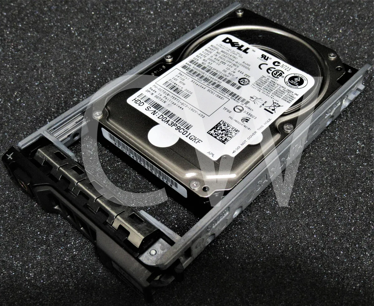 Small silver 2.5 inch SAS hard drive with black caddy tray