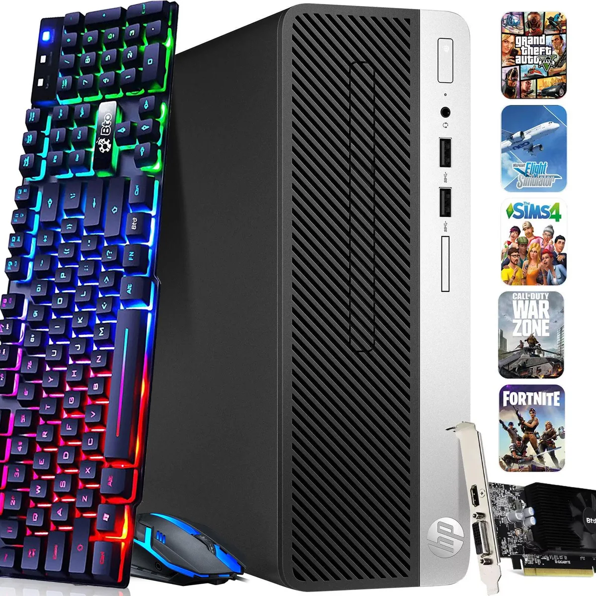 Compact black small-form-factor tower with front USB ports and side venting