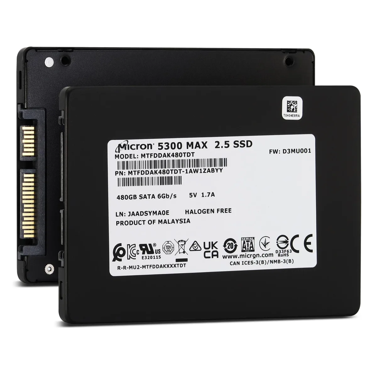 Rectangular 2.5 inch silver metal enterprise SSD with label