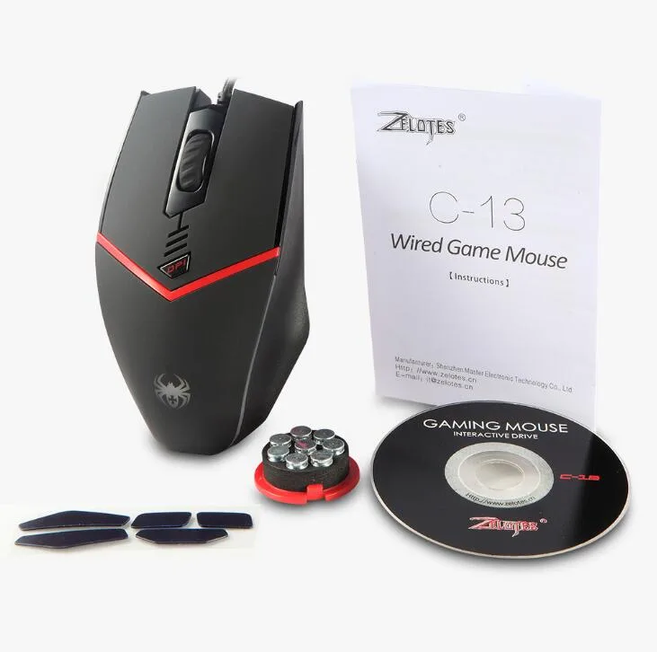 Black wired gaming mouse with six buttons and ergonomic shape