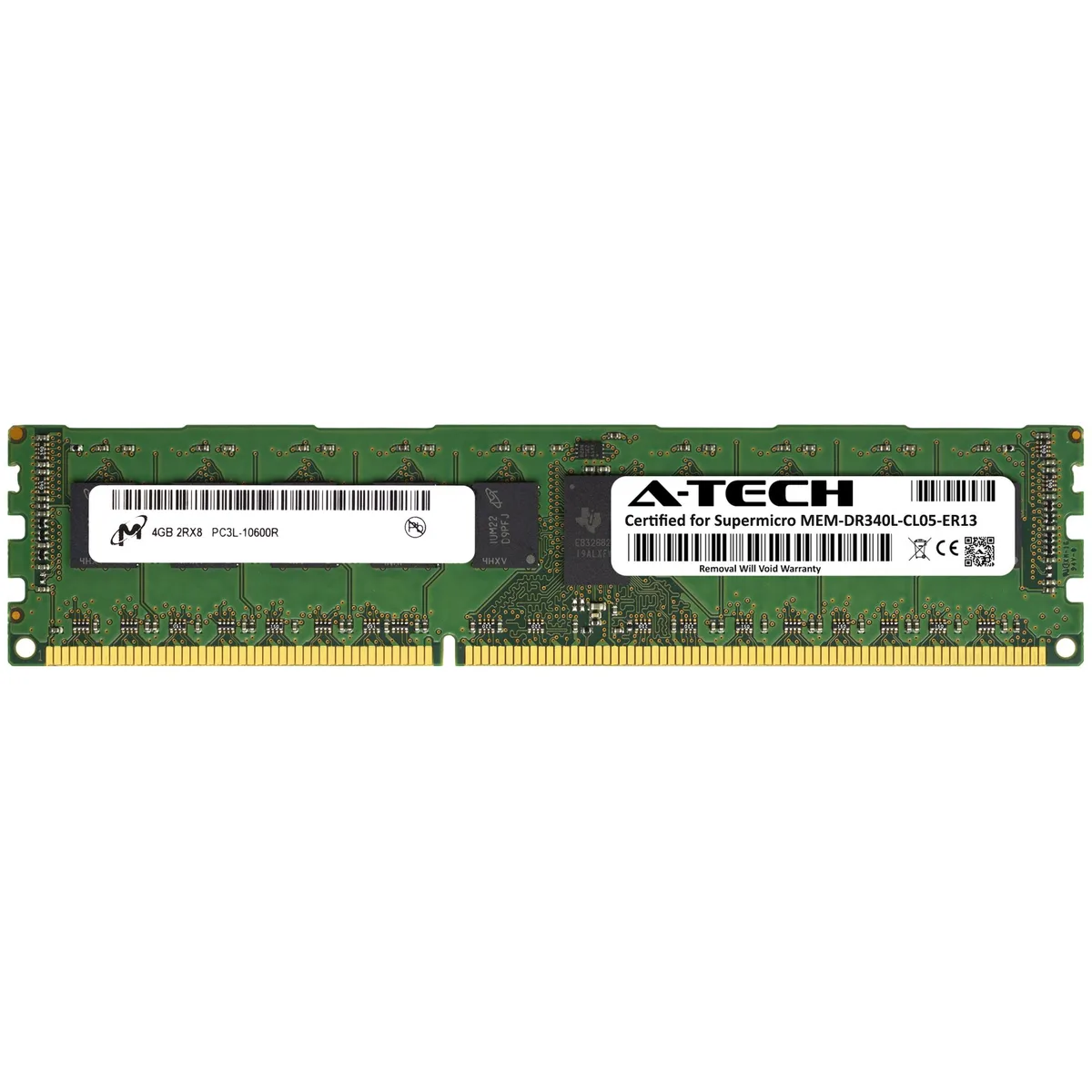 Green 240-pin DDR3L RDIMM module with black chips