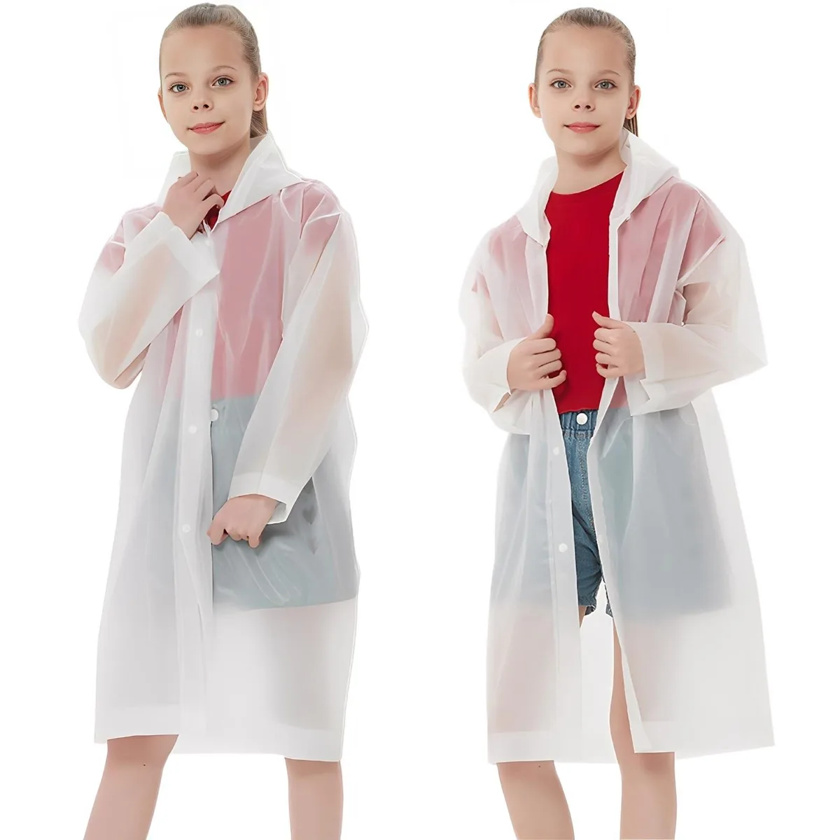 UPSEN Kids Raincoat 2-Pack White EVA 41in Chest 32.9in Length — product photo