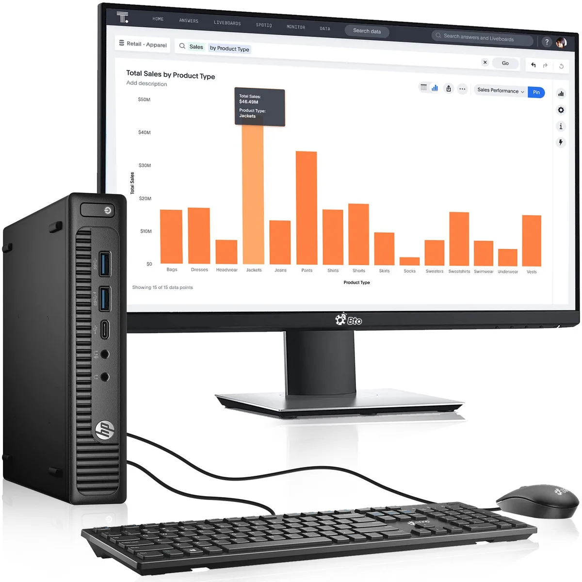 HP HP ProDesk 600 G2 Tiny desktop PC, i5-6500T, 16GB DDR4, 1TB SSD, 24" monitor, Wi-Fi, Windows 10 Pro — photo du produit