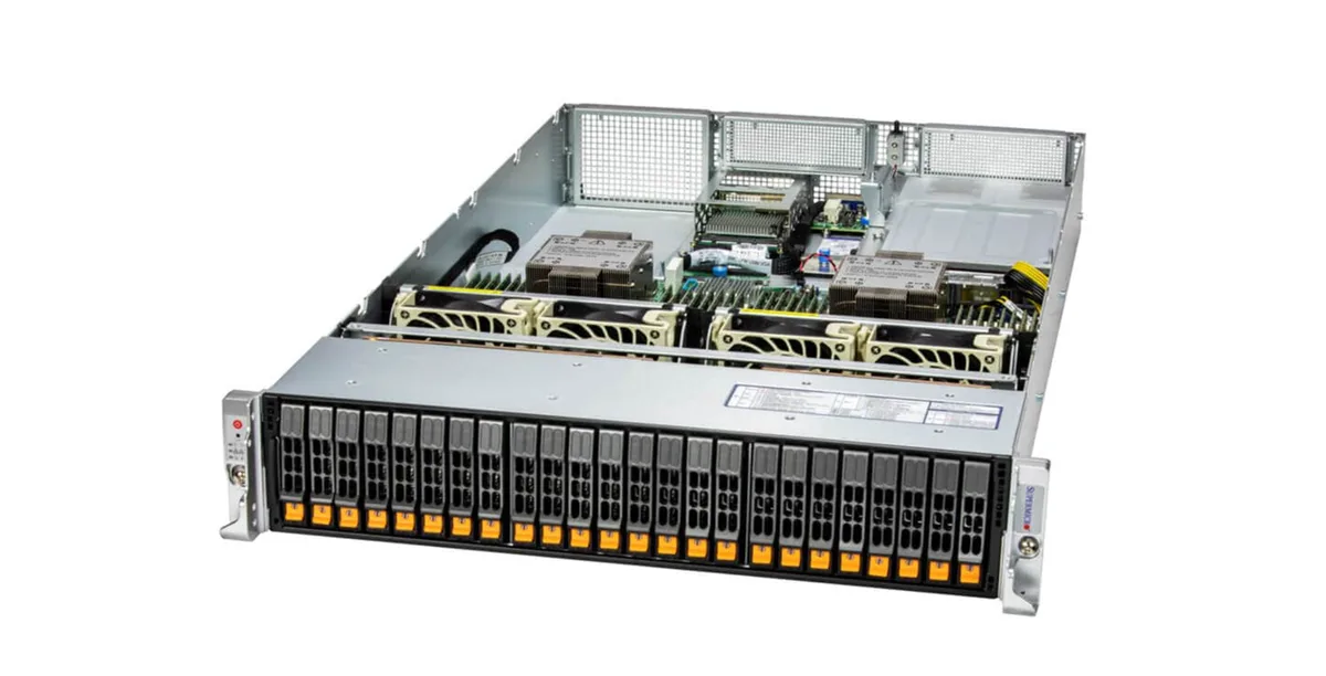 Supermicro 2U rack server front view with 24 drive bays