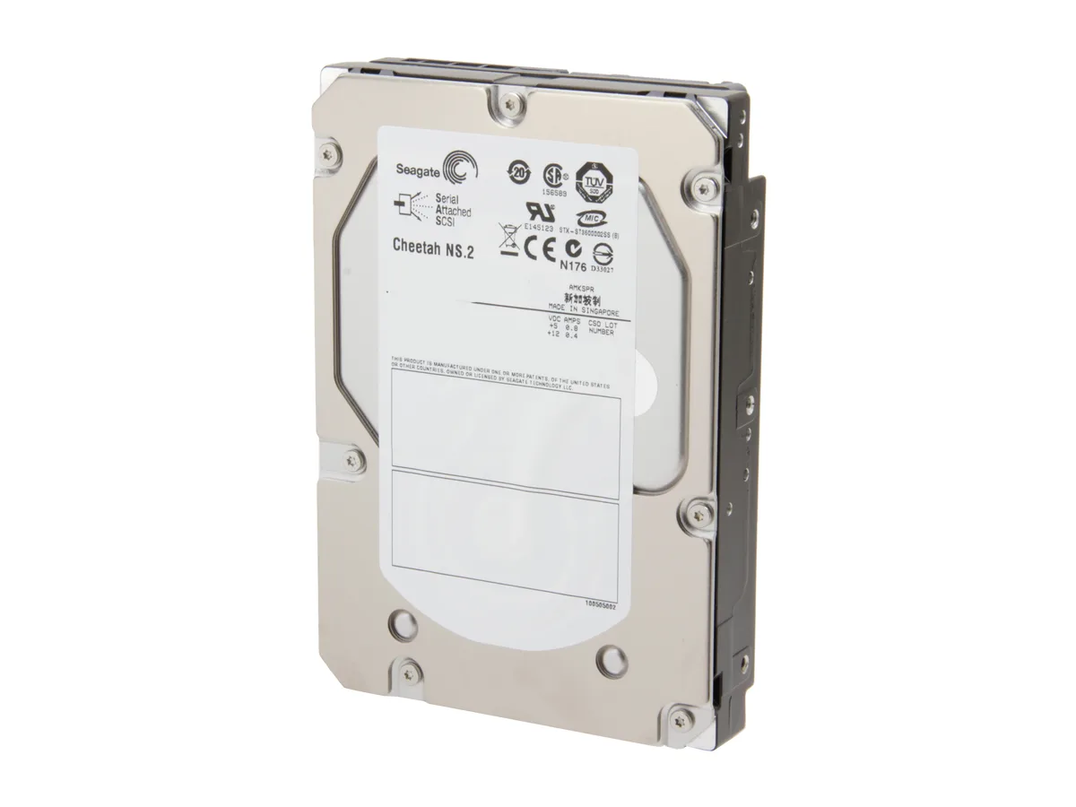 Silver 3.5 inch SAS hard drive bare drive with green circuit board visible