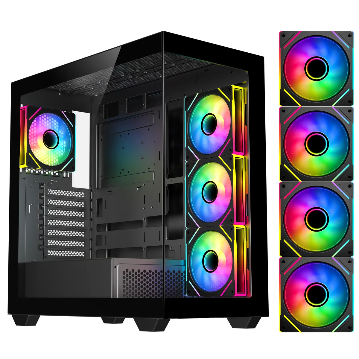 DIYPC DIYPC ARGB-N6-BK E-ATX PC case, black steel and tempered glass — product photo