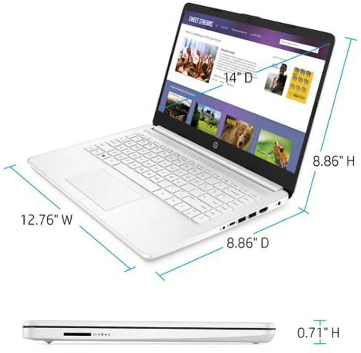 HP HP 14 laptop 14" HD Celeron N4120 4GB 64GB eMMC 685K1UA White — photo du produit