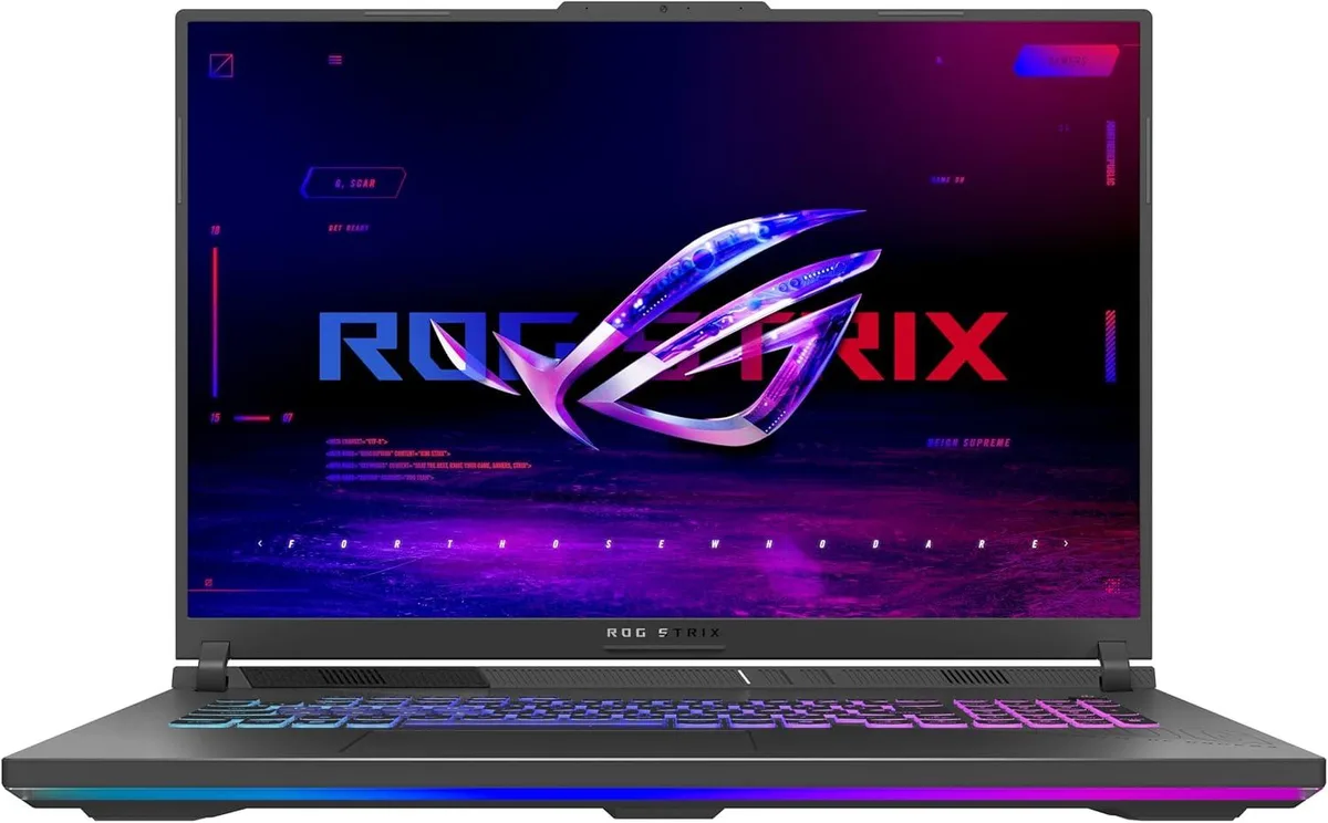 Black 18 inch gaming laptop with RGB keyboard