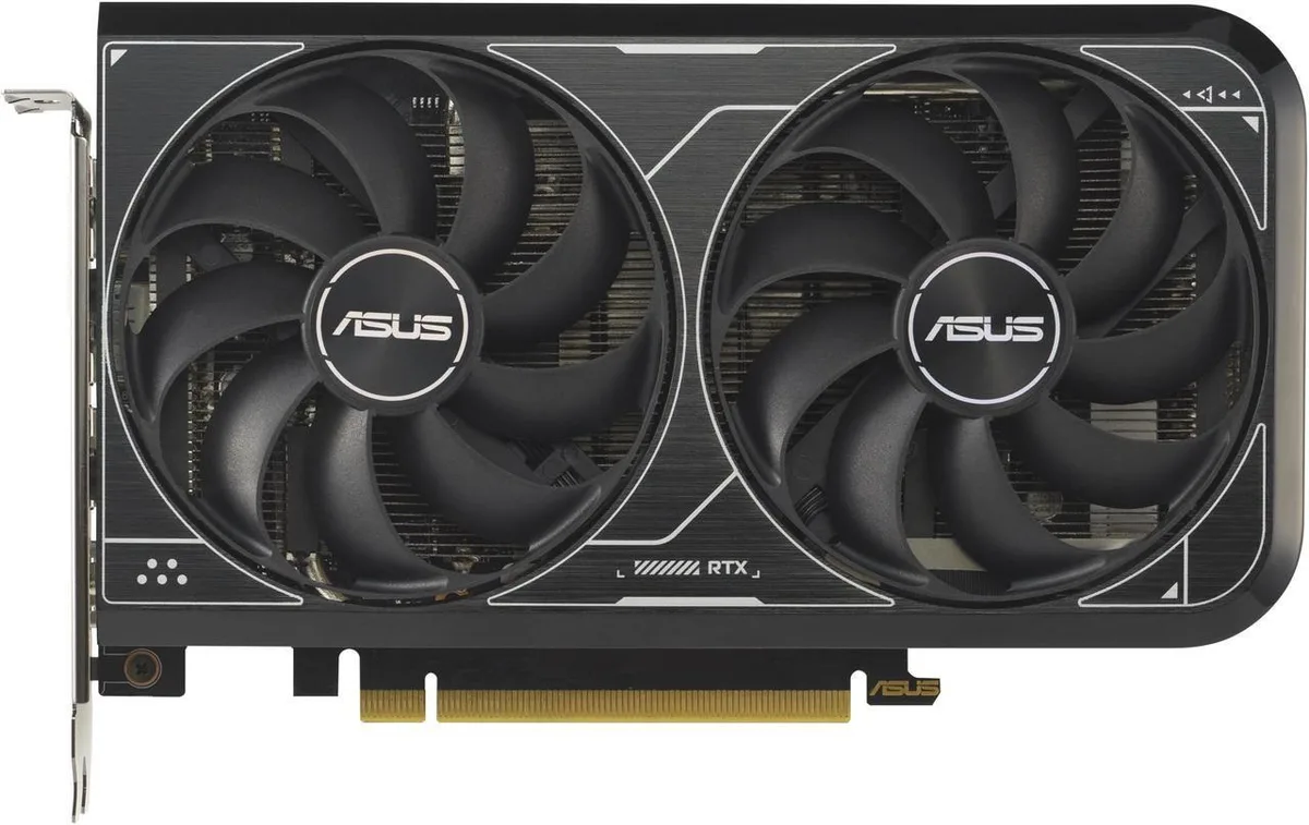 ASUS Dual GeForce RTX 4060 graphics card with two axial fans in a two-slot metal shroud