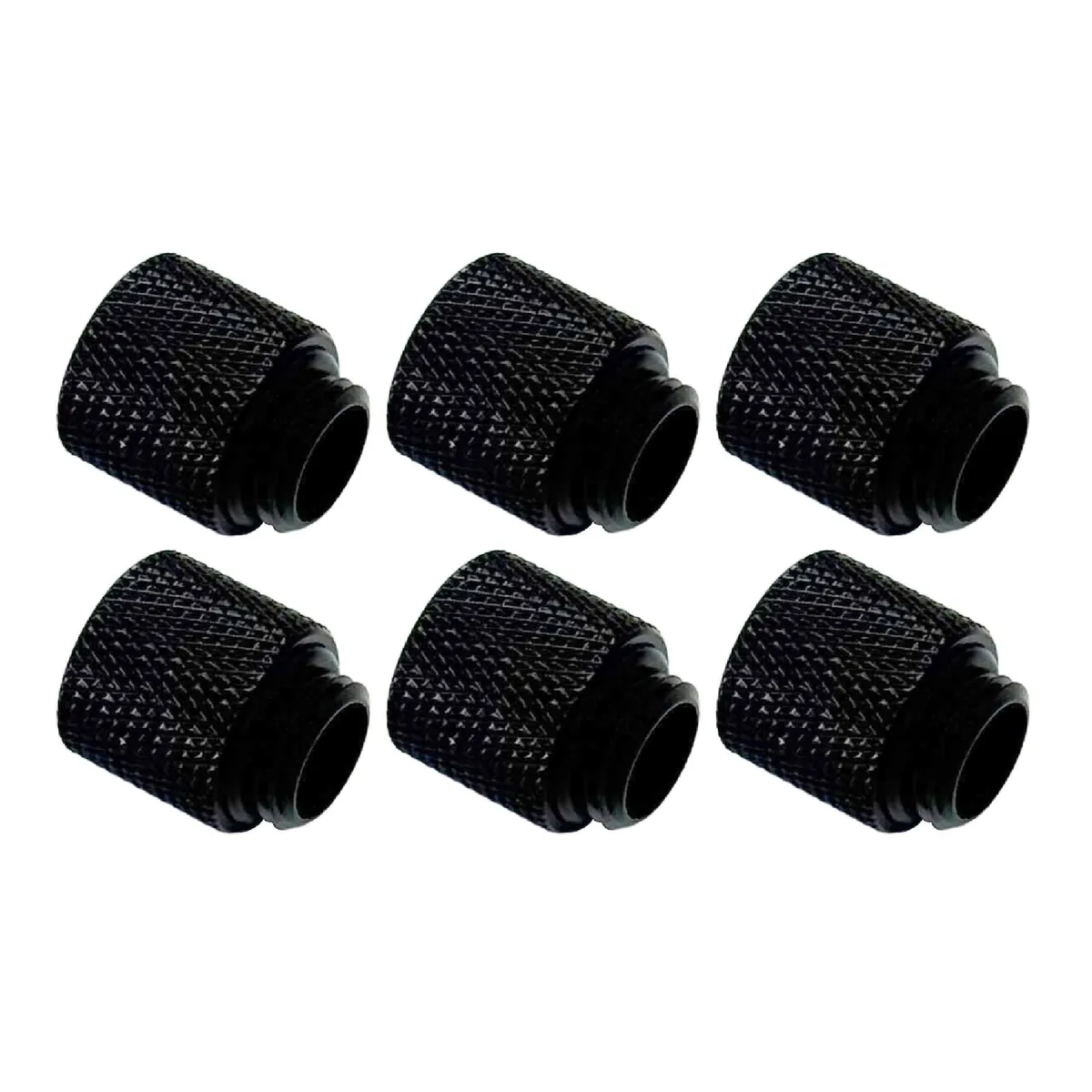 Six black chrome-plated brass extender fittings, 15mm high, G1/4 inch threads