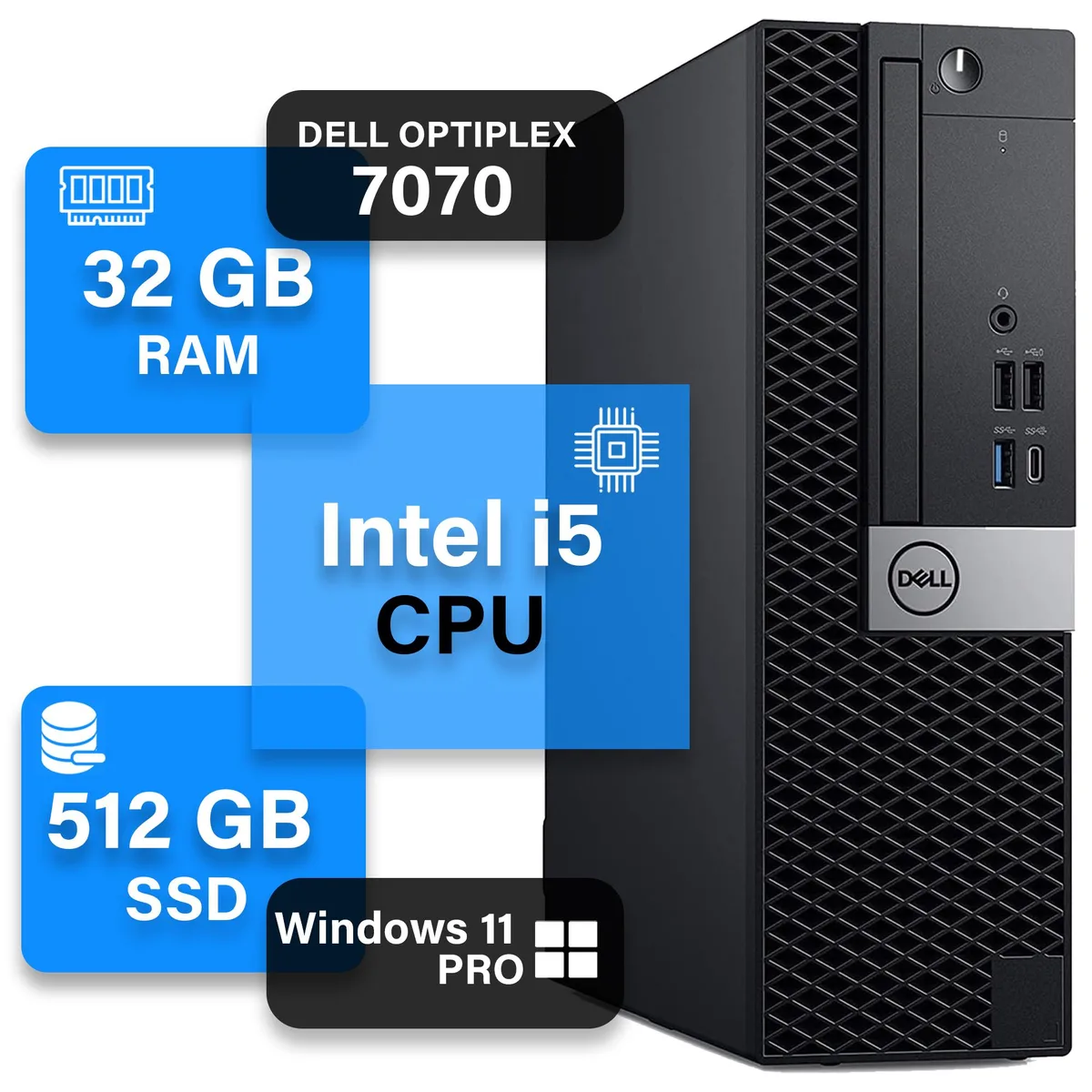 Black Dell OptiPlex 7070 small form factor desktop with keyboard and mouse