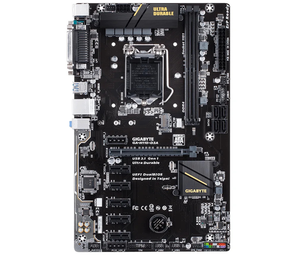 GIGABYTE GIGABYTE GA-H110-D3A Intel H110 LGA 1151 ATX motherboard — fotografija proizvoda