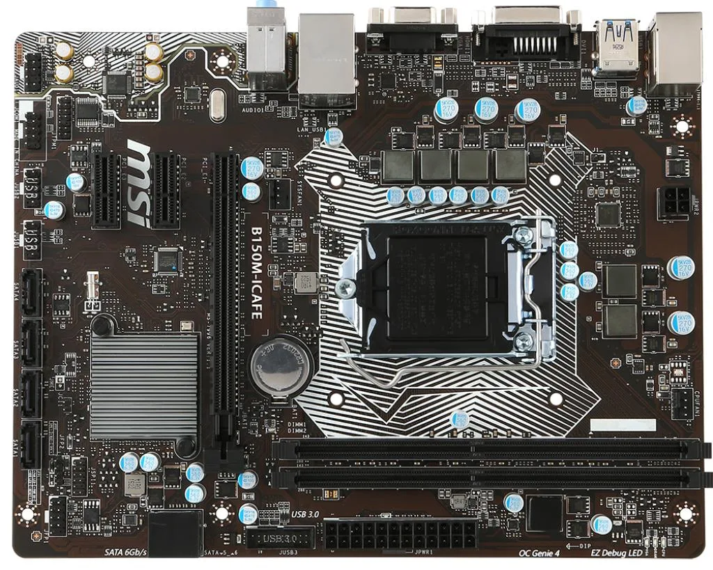 Green Micro ATX motherboard with black slots and silver heatsinks