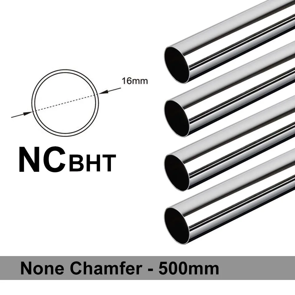 Four silver brass tubes with chamfered ends, 16mm diameter, 500mm long