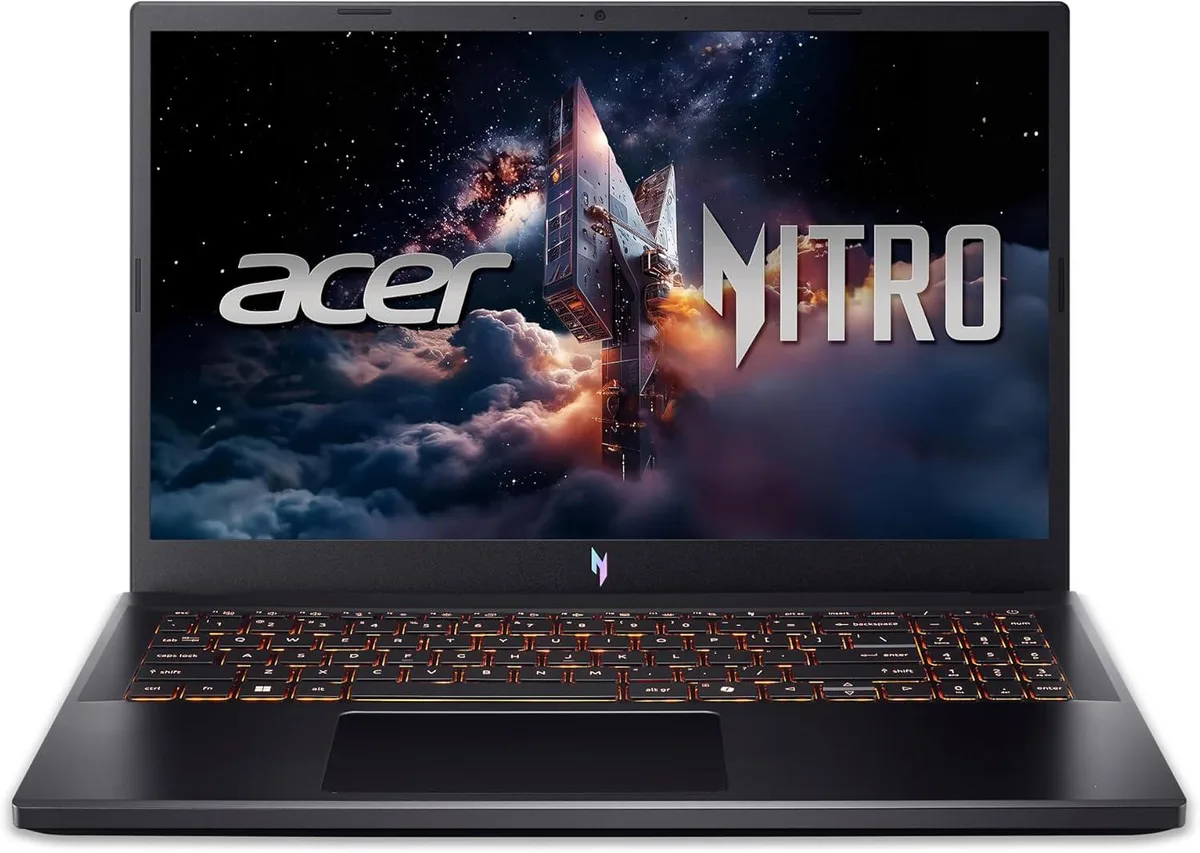 Black 15.6 inch gaming laptop with backlit keyboard