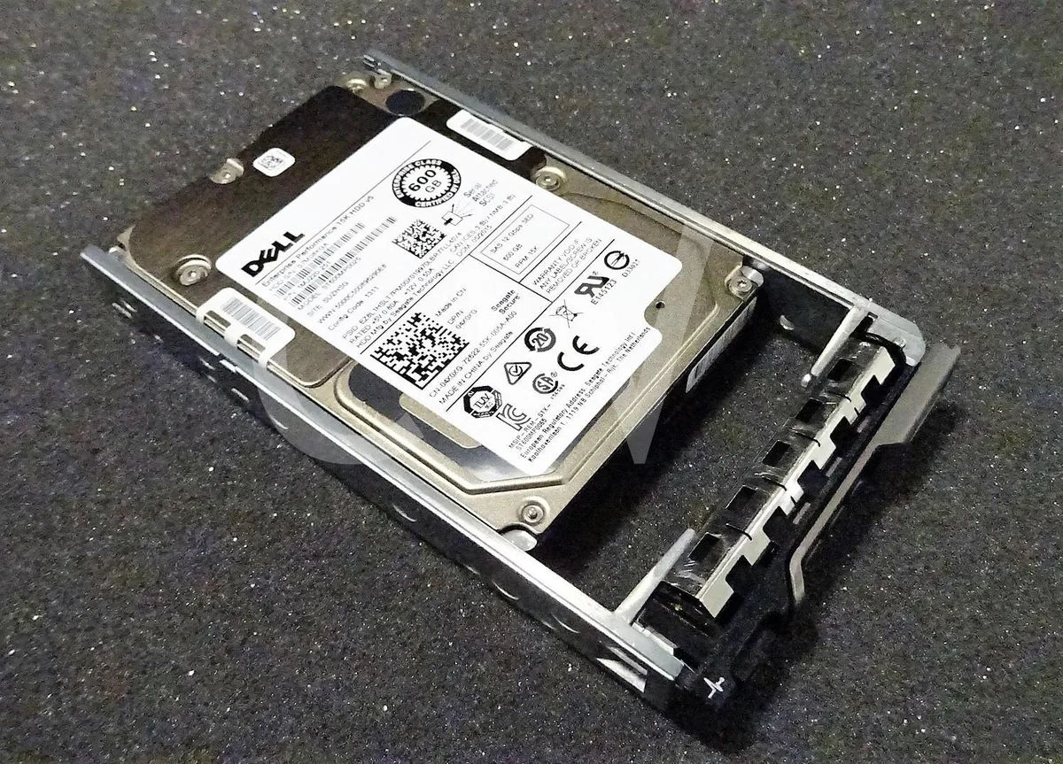 2.5 inch SAS hard drive with silver metal caddy tray