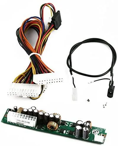 Green rectangular circuit board with 20-pin ATX connector and compact components