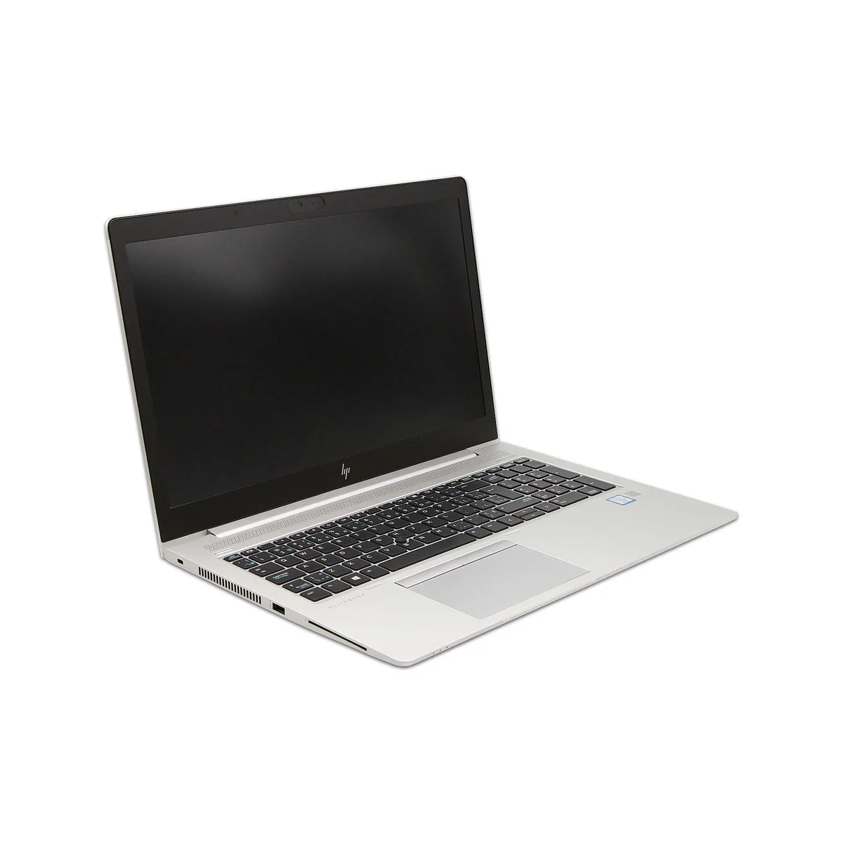 Silver HP EliteBook 850 G5 laptop closed showing 15.6 inch display and keyboard