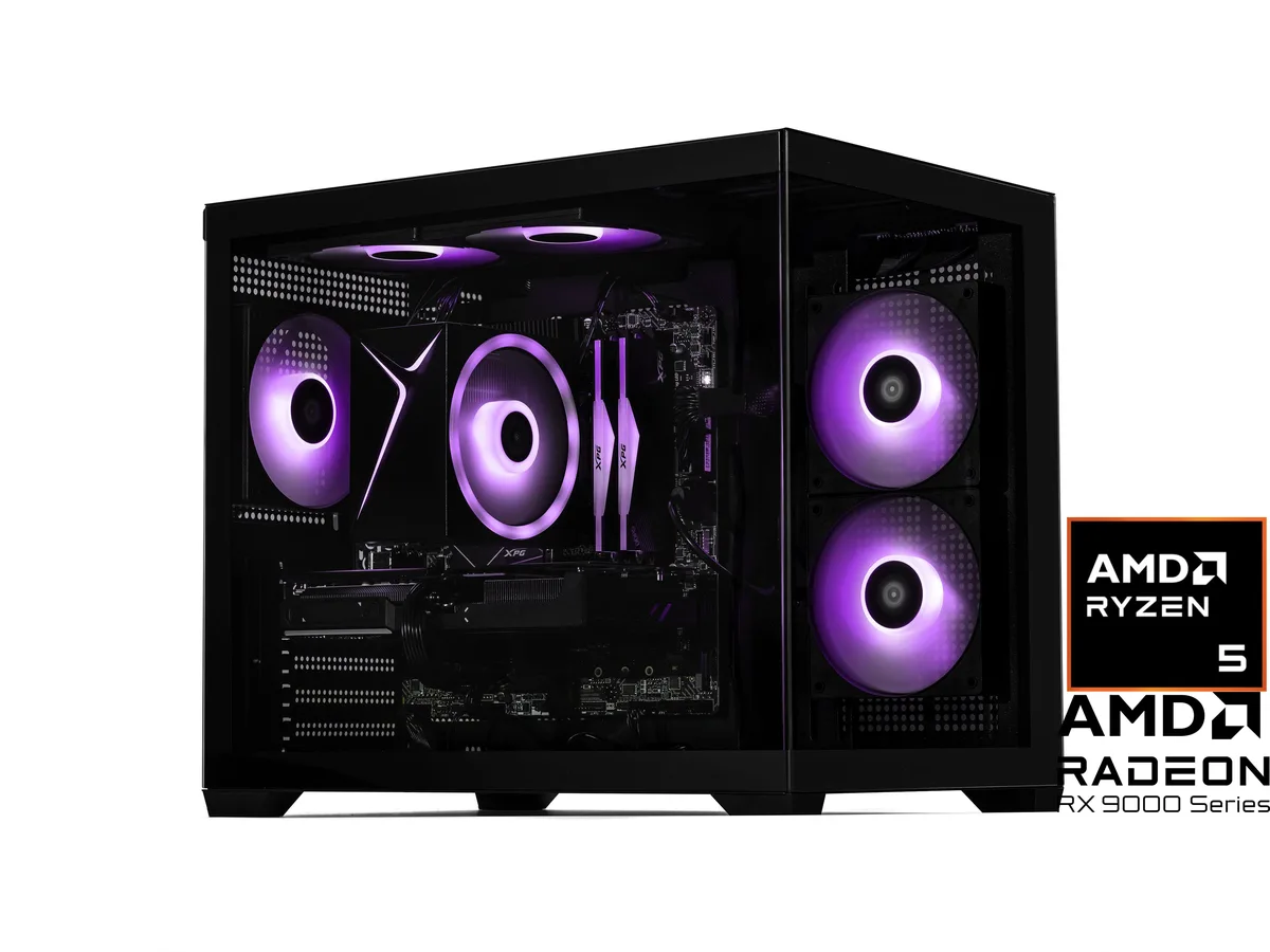 STORMCRAFT STORMCRAFT SI8400FCB-96BN1 gaming PC Ryzen 5 8400F Radeon RX 9060 XT 16GB 32GB DDR5 6000MHz 1TB NVMe 650W — product photo