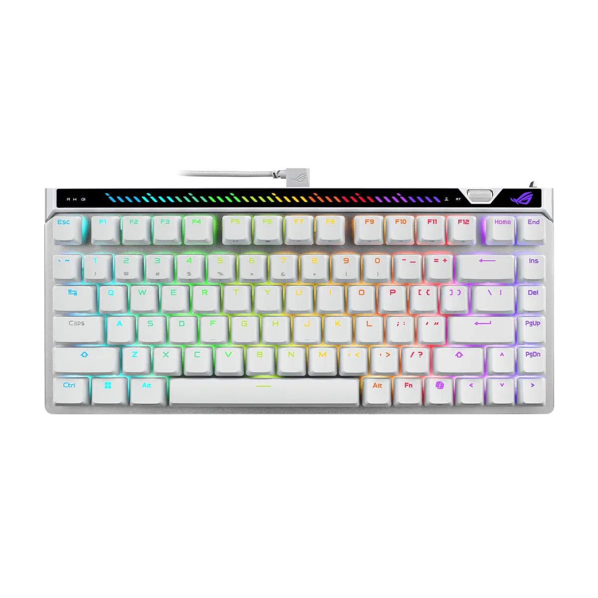 White 75% mechanical keyboard with magnetic switches and carry case