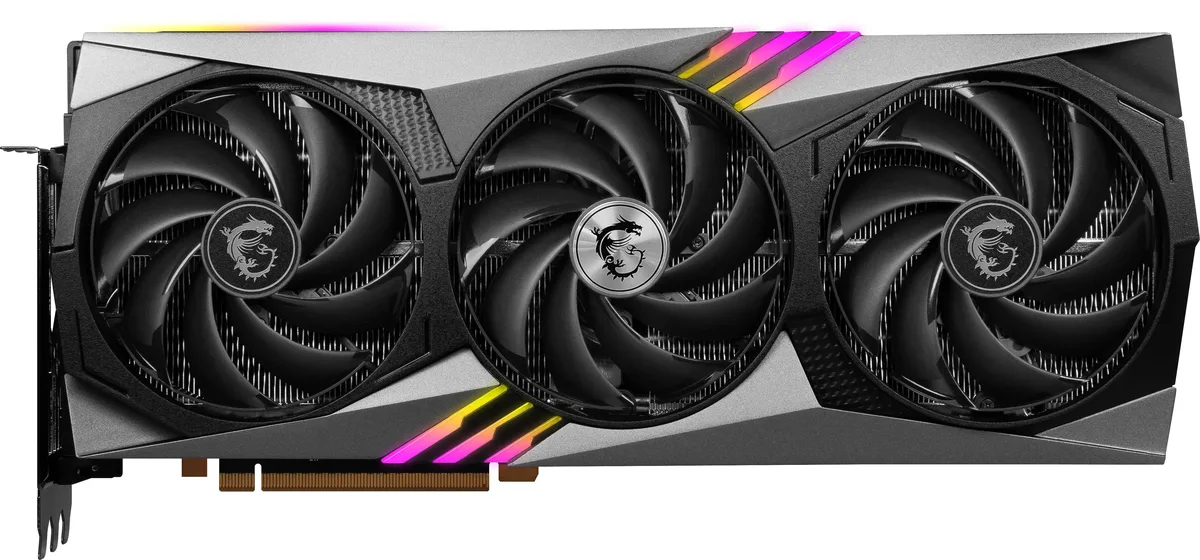 Large graphics card with three fans and a silver-black shroud
